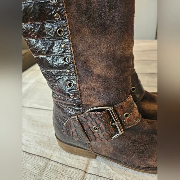 Donald J. Pliner Women 8.5 Brown Gale Knee-High Gator Suede Leather Riding Boots - Picture 6 of 12